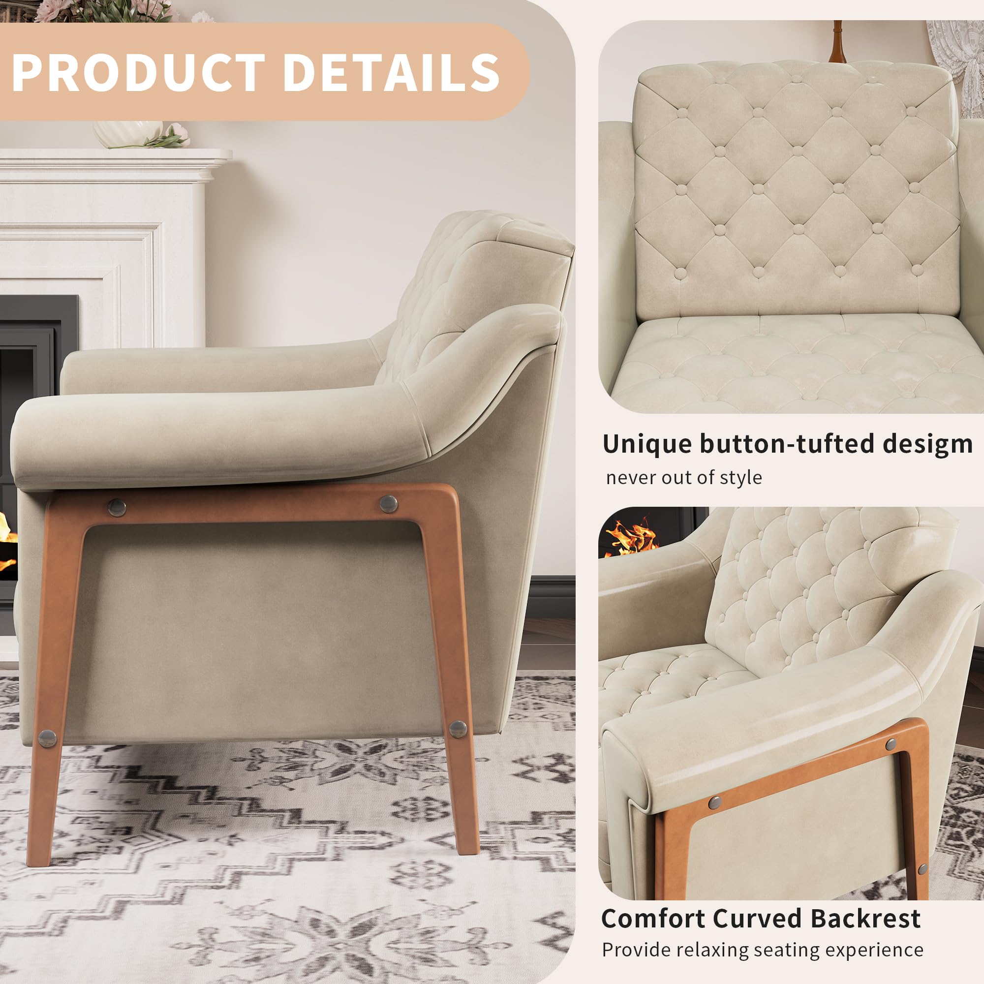 Ivory Accent Chair with PU Leather