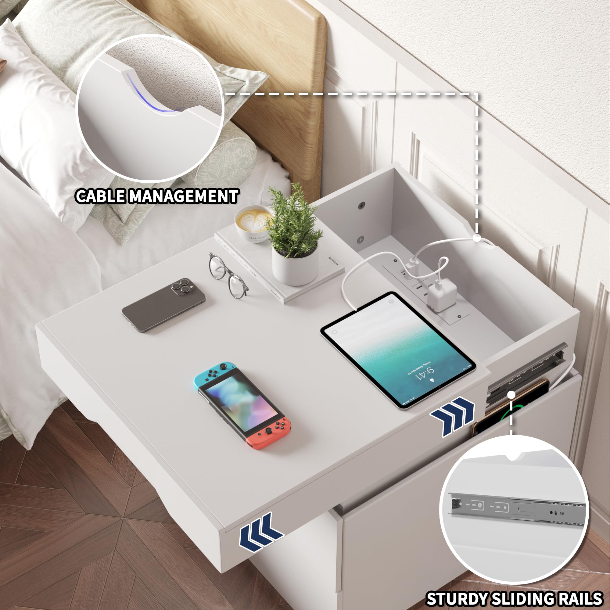LED Nightstand with Charging Station