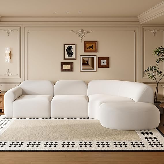 Modern Curved Sectional Sofa with Ottoman - 4 Piece Set