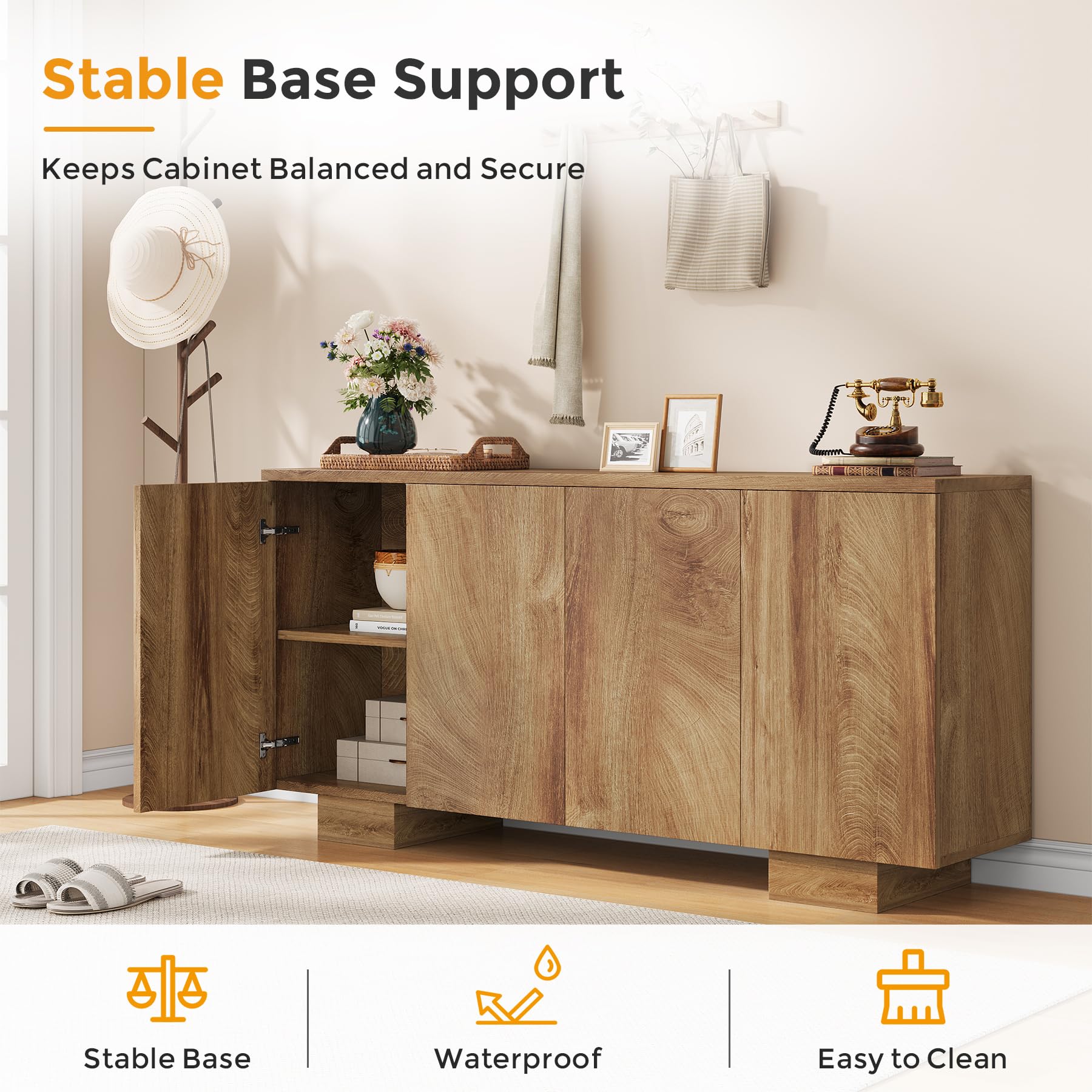 Farmhouse Sideboard Buffet Cabinet with 4 Doors