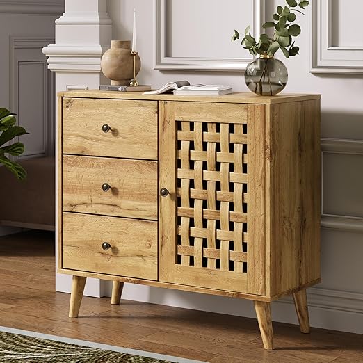 Farmhouse Buffet Cabinet with Basket Weave Doors