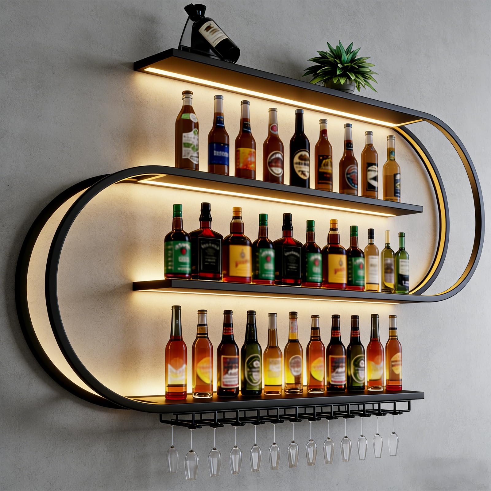 Wall Mounted Wine Rack with LED Light