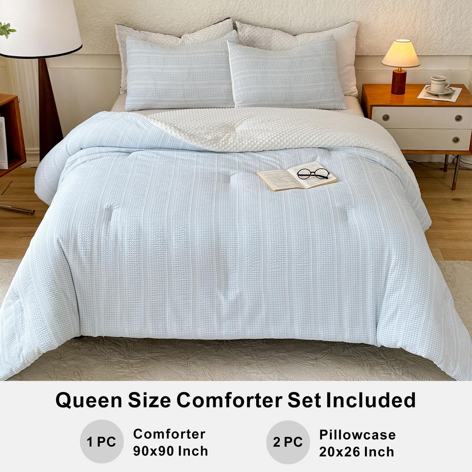 Boho Comforter Set Queen Size Sky Blue