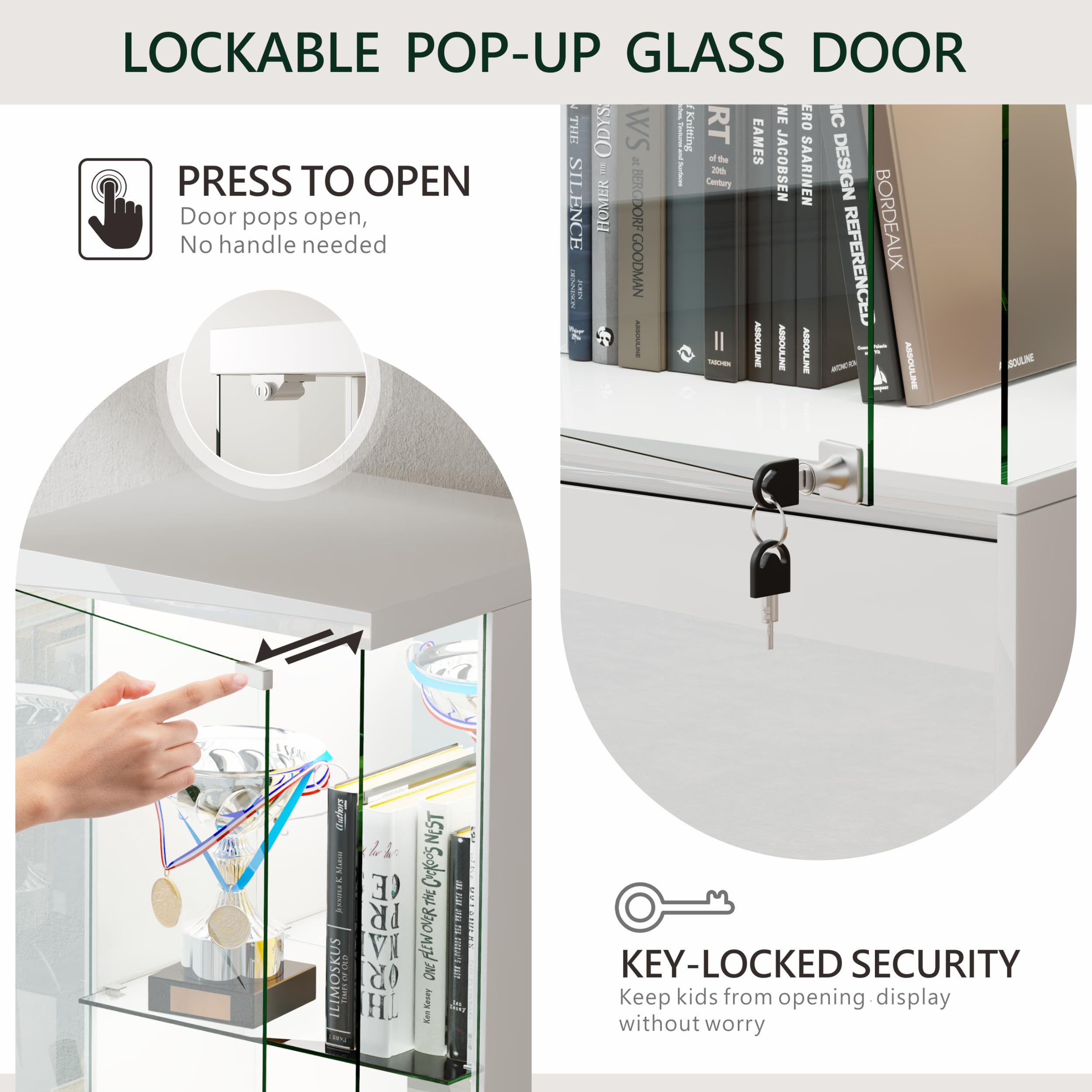 Lockable Curio Display Cabinet with LED Lights 65"