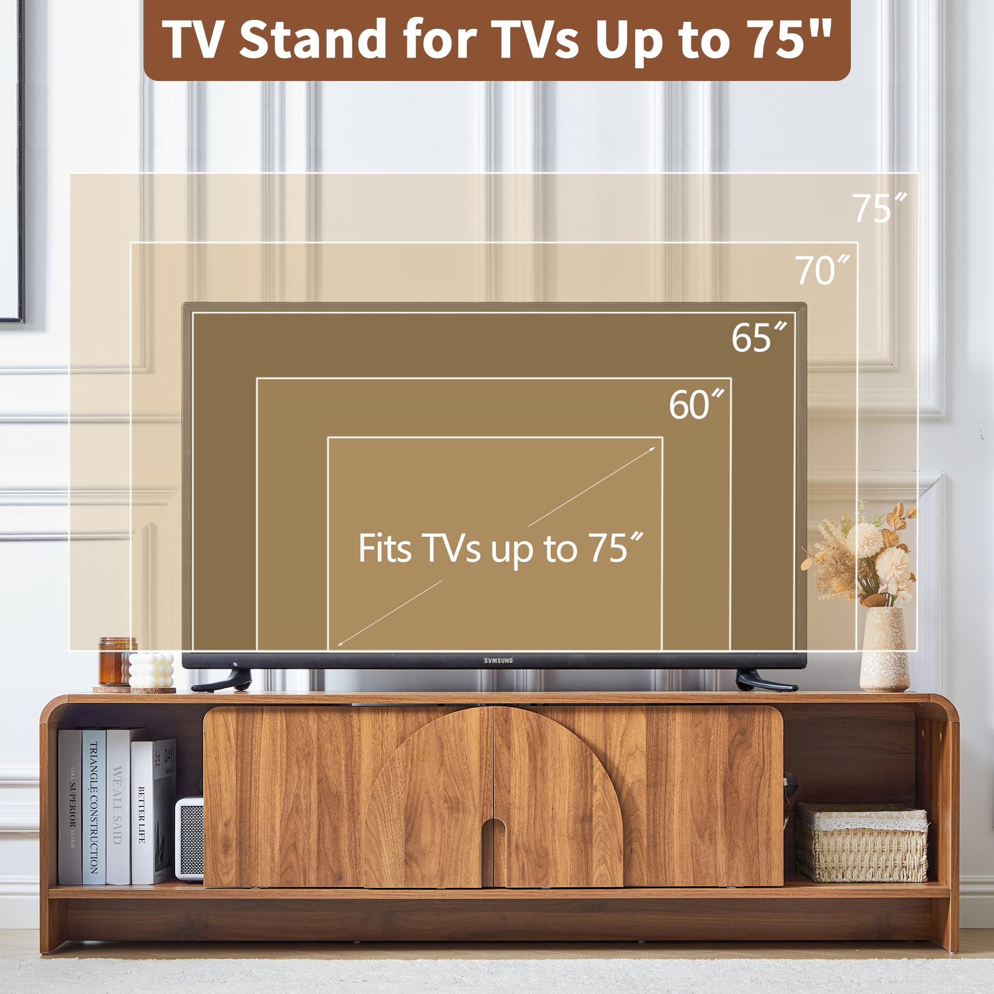 63-Inch TV Stand with Sliding Door and Arched Handles