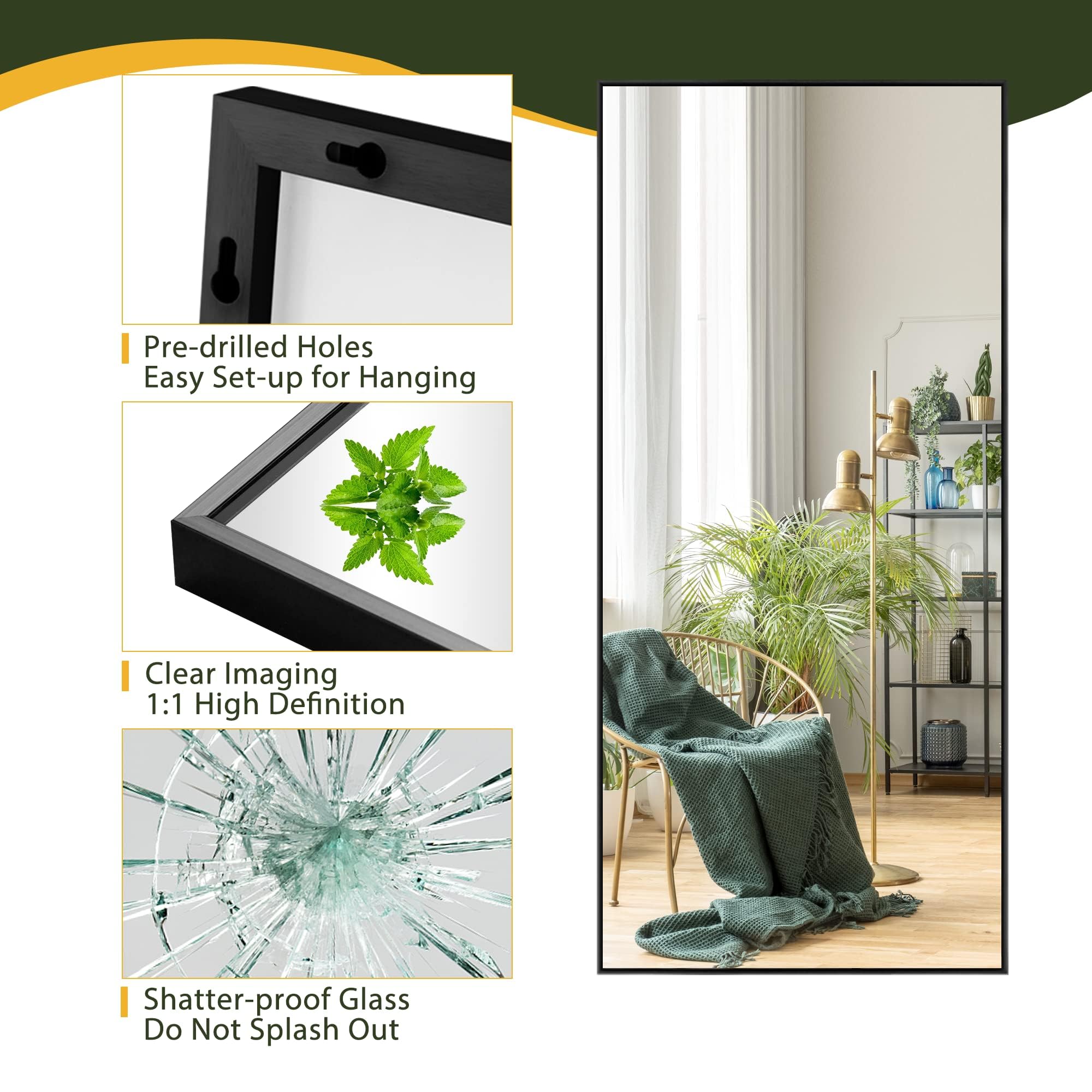 Full Length Mirror 64x24 Black Aluminum Frame