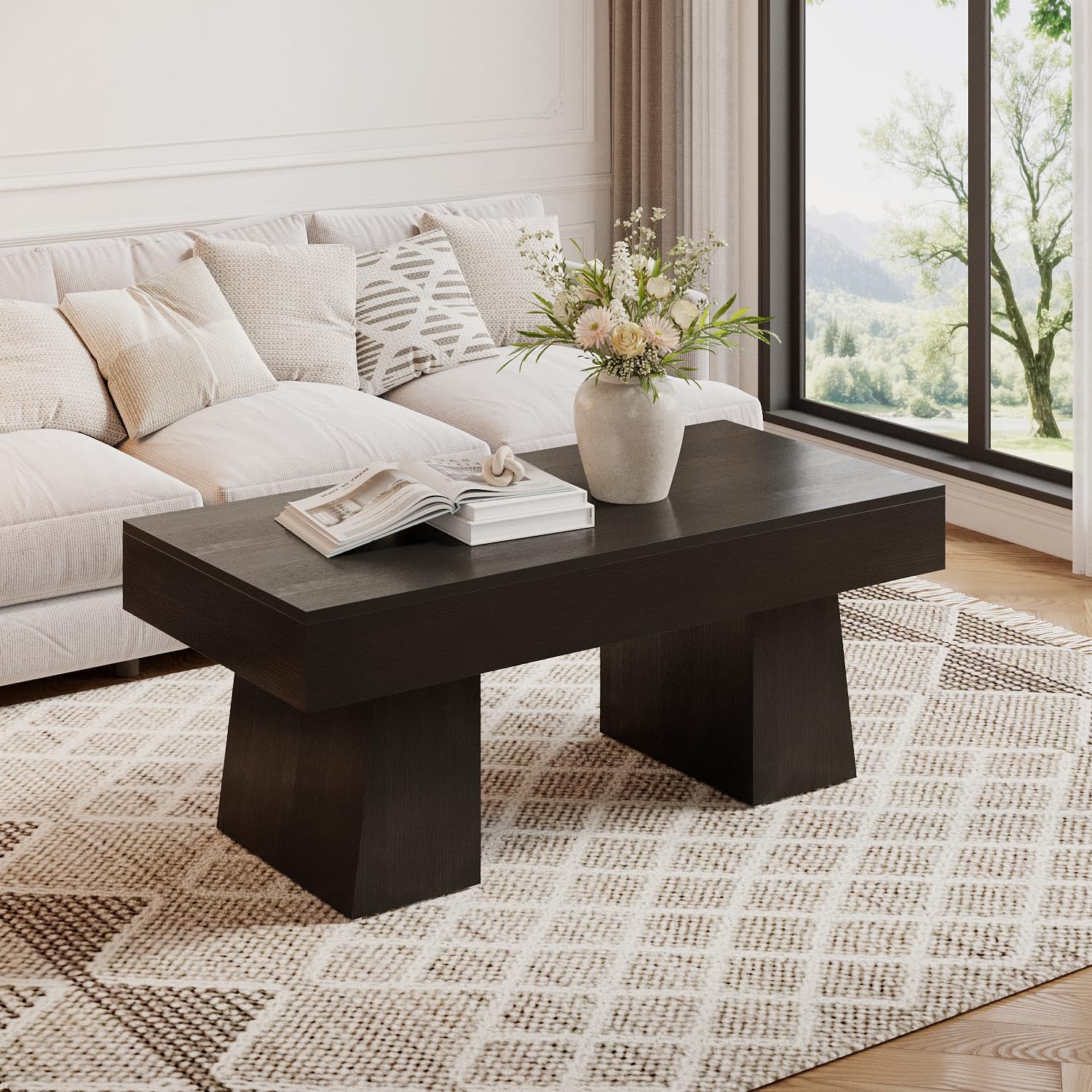 Farmhouse Coffee Table 47 Inch Rectangular Black
