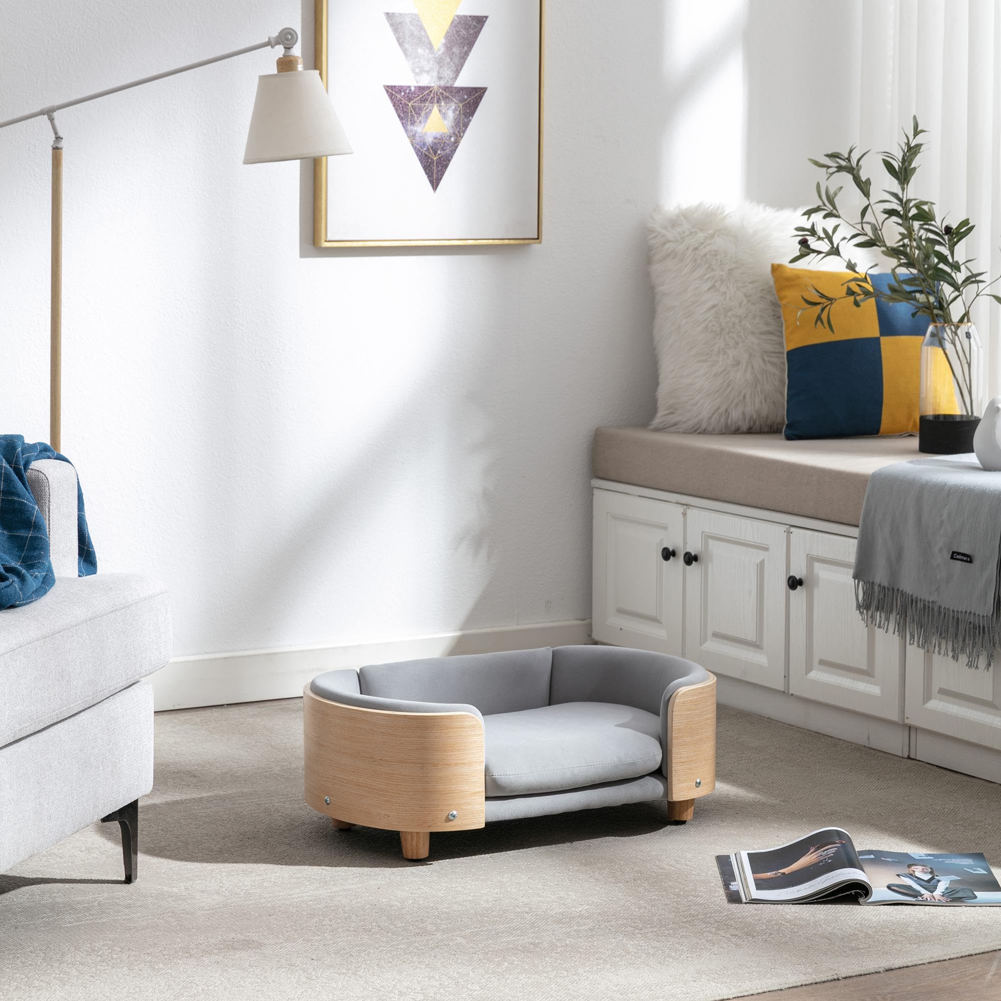 Elevated Dog Bed Pet Sofa with Solid Wood Legs and Velvet Cushion