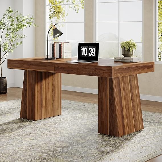 55" Executive Desk with Double Pedestal - Modern Wooden Office Writing Table