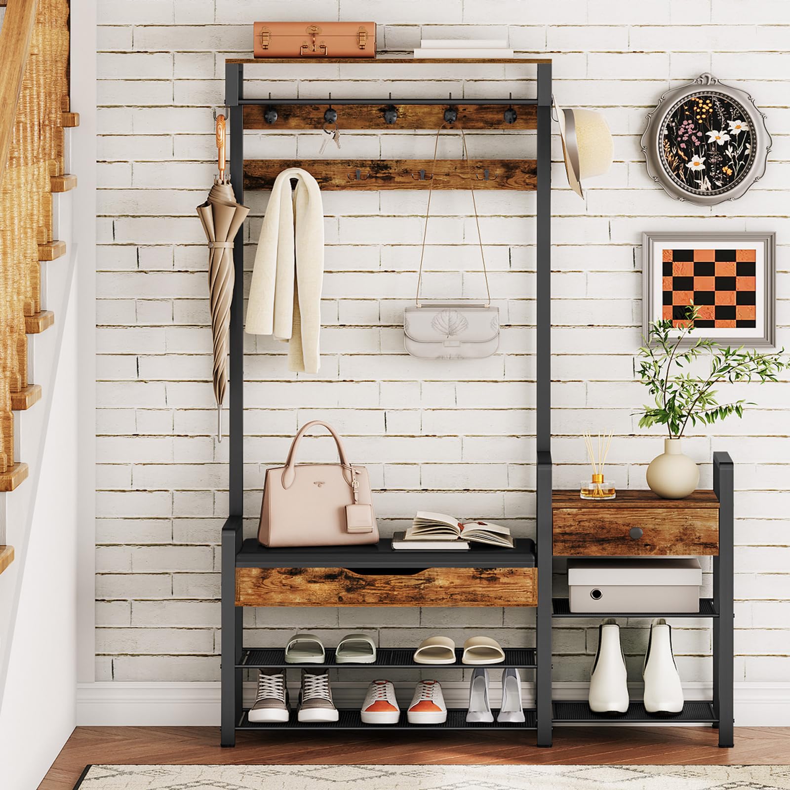 Hall Tree with Bench and Coat Rack