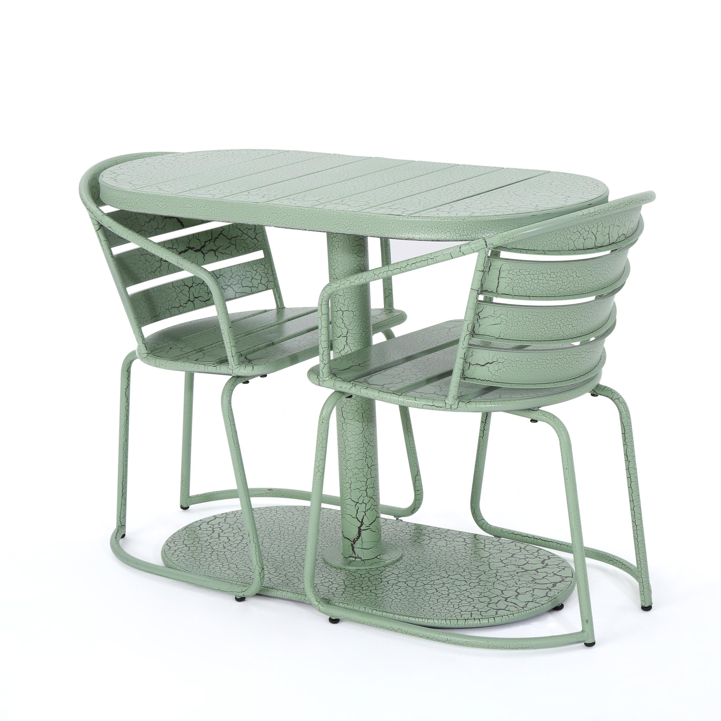 Merax Bistro Table and Chairs Set of 2 Retro Iron Outdoor Dining Table Armchairs Oval Tabletop All-Weather Bistro Set for Porch Patio Balcony Lawn Garden (Green)