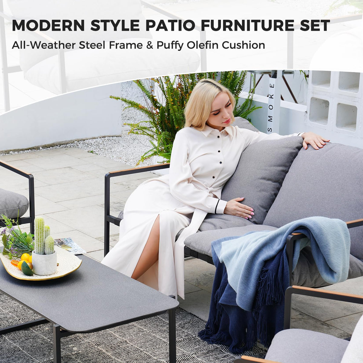 4-Piece Modern Outdoor Furniture Set with Cushions and Coffee Table