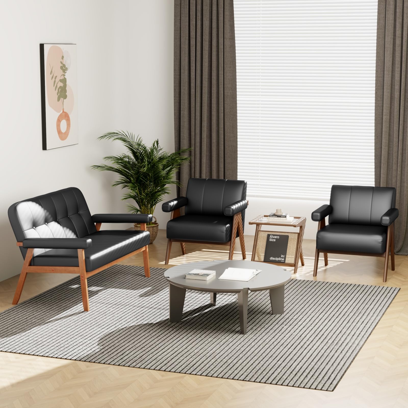 Black Leather Accent Chairs Set of 2