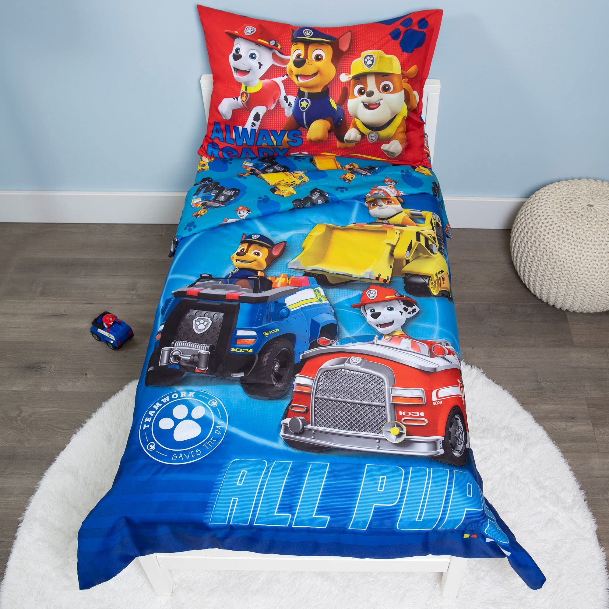 Toddler Bedding Set 4-Piece Blue Cartoon Theme