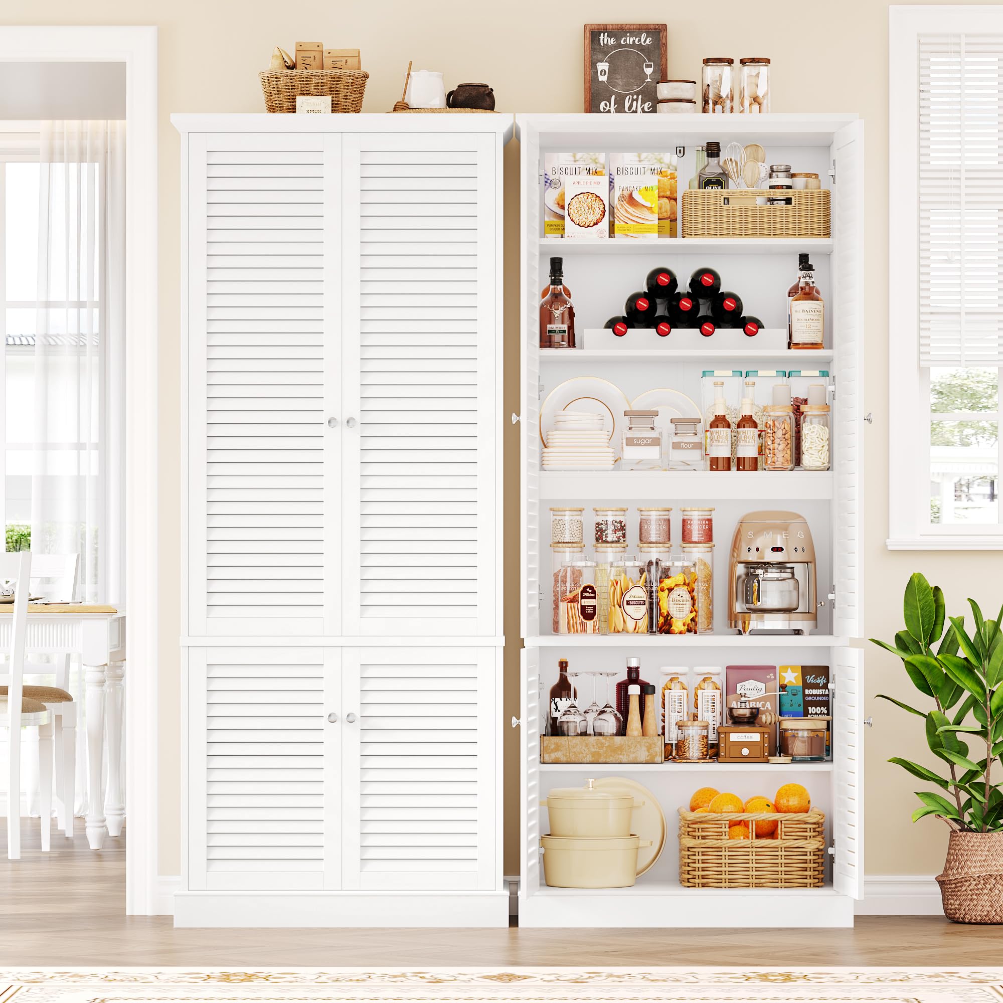 Tall Kitchen Pantry Cabinet with Shutter Doors