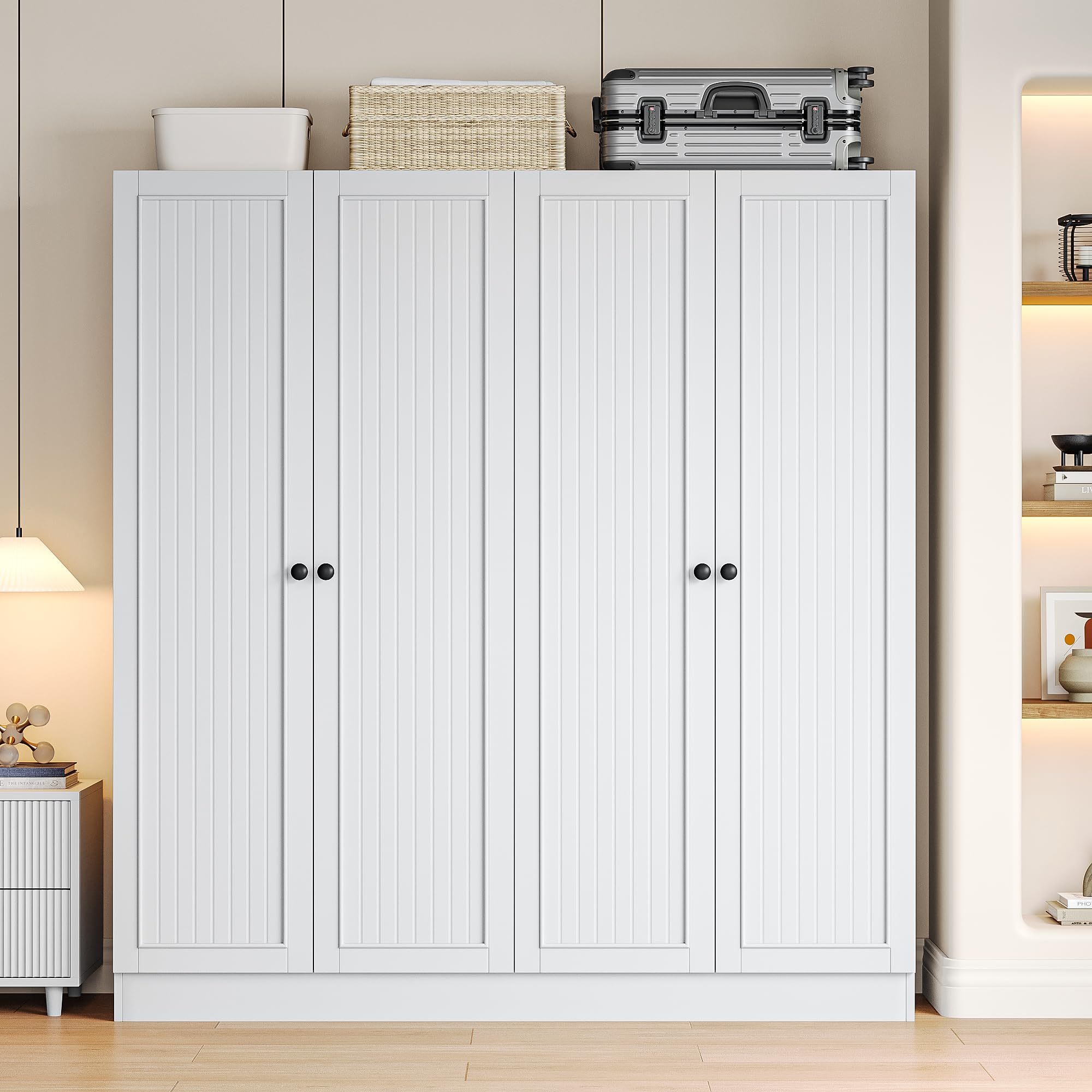 4-Door Wardrobe Closet with 2 Drawers and Adjustable Shelves