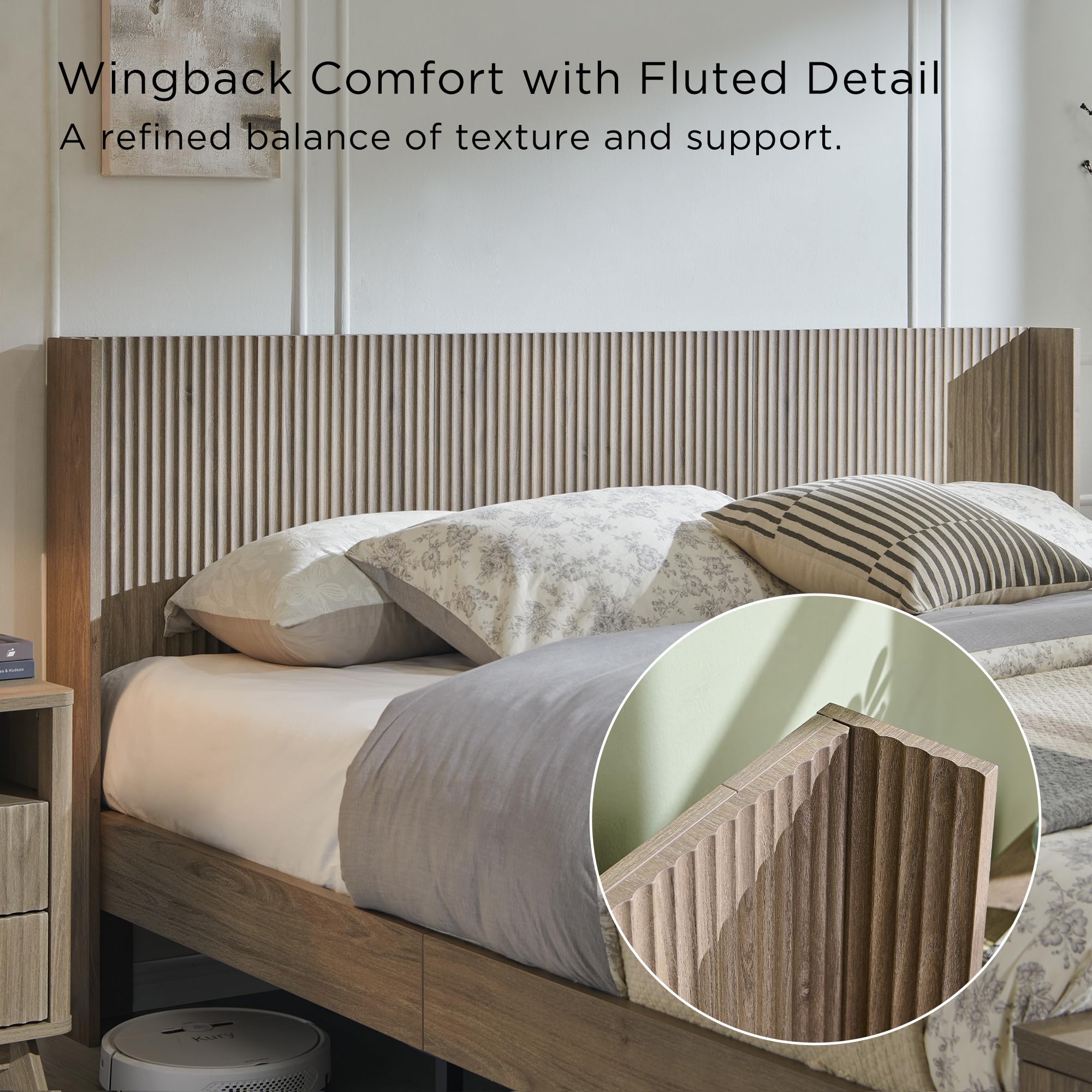 King Size Fluted Platform Bed with Storage