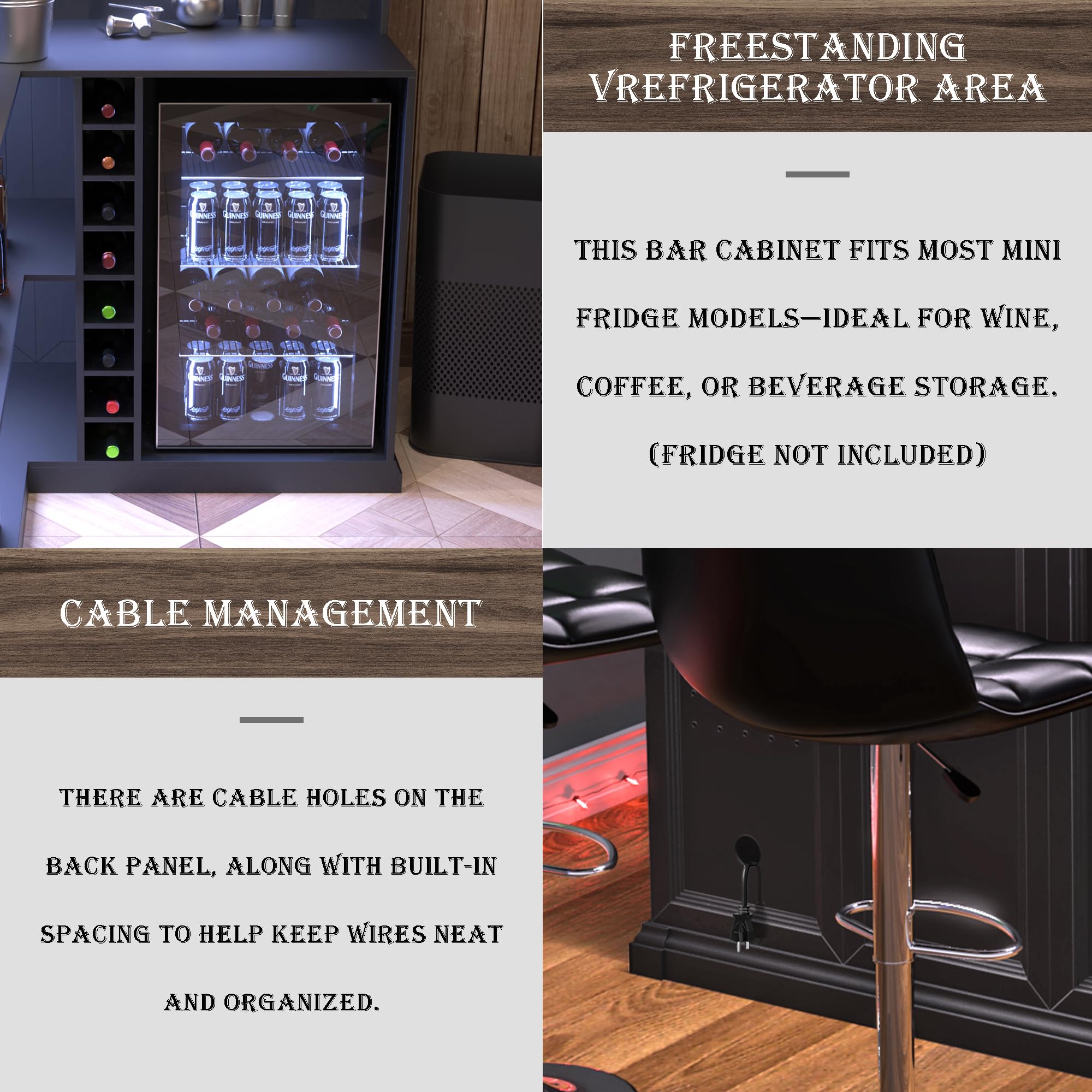 L-Shaped Home Bar Cabinet with Fridge Space