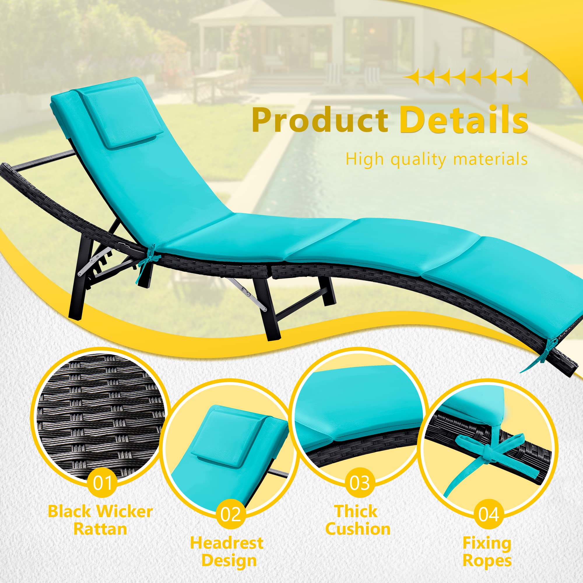 3-Piece Adjustable Outdoor Lounge Chair Set with Folding Table