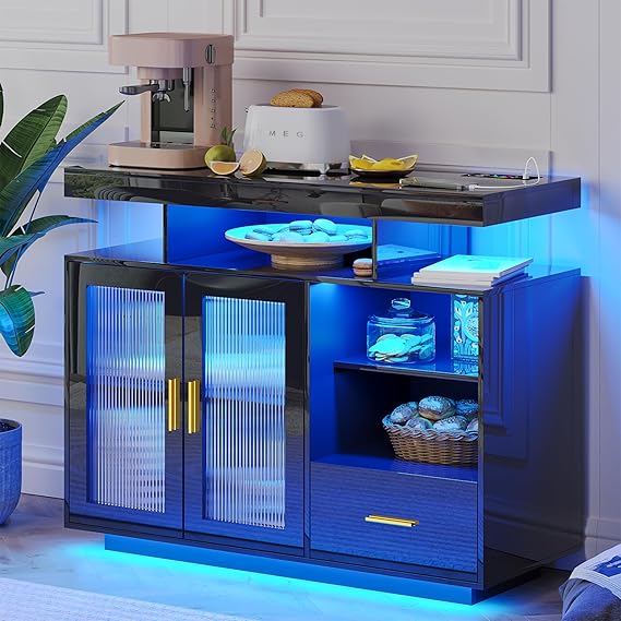 LED Sideboard Buffet Cabinet with Charging Station