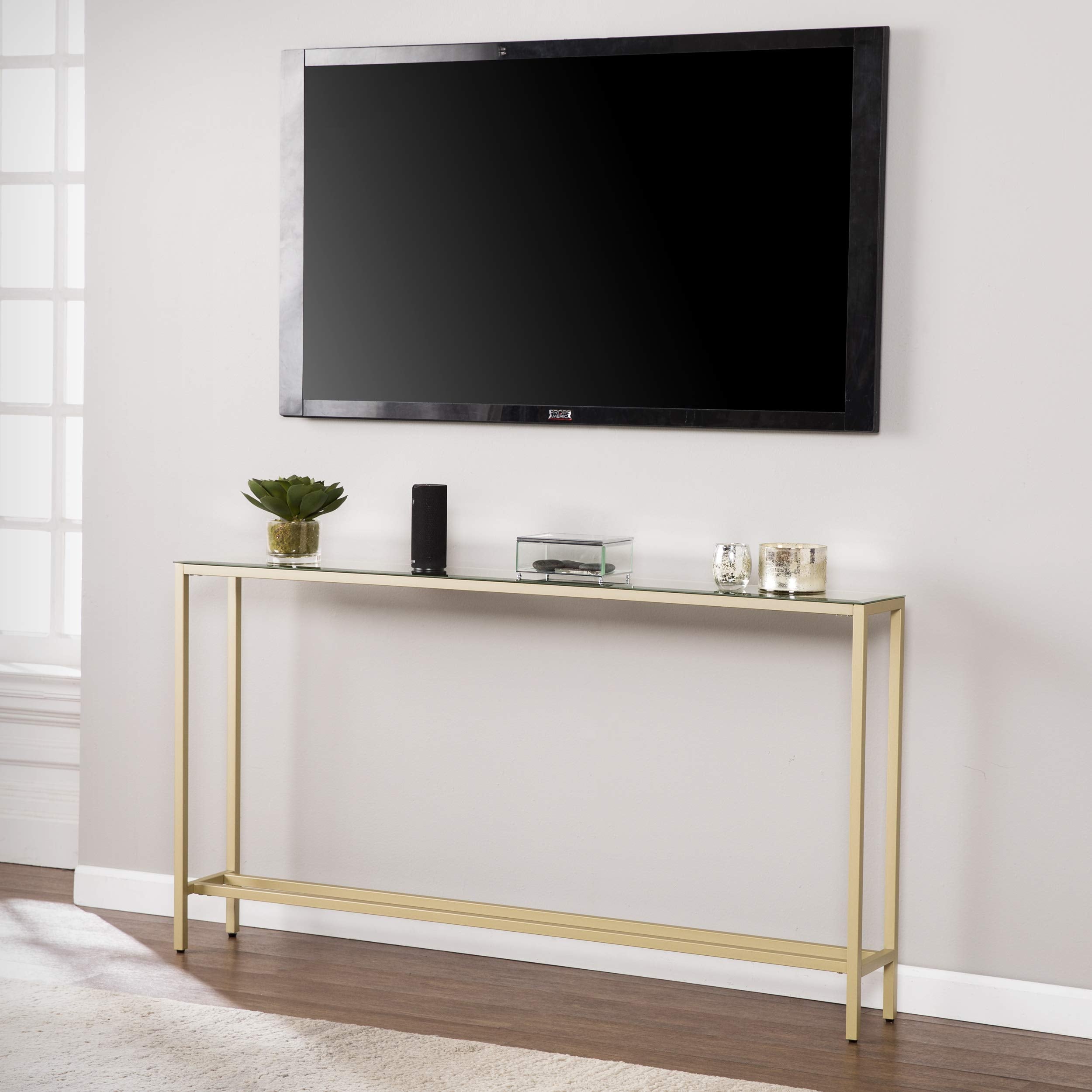 Narrow Mirrored Console Table 56 Inch Metallic Gold