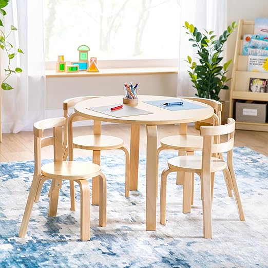Round Kids Table and Chair Set - White