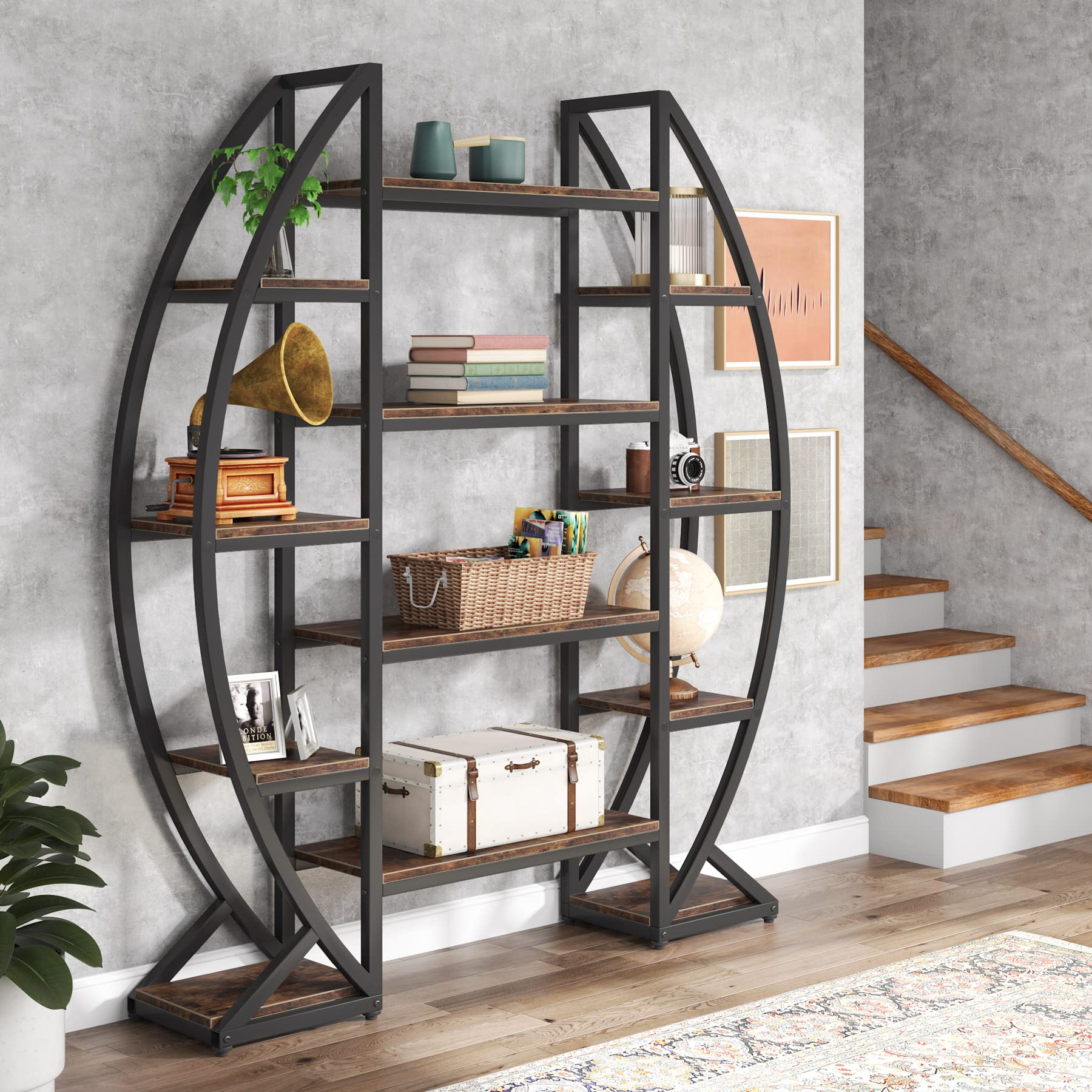 Oval Bookshelf Triple Wide 5-Tier Etagere Display