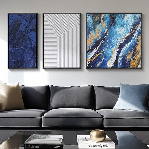 3 Piece Framed Black and White Abstract Canvas Wall Art