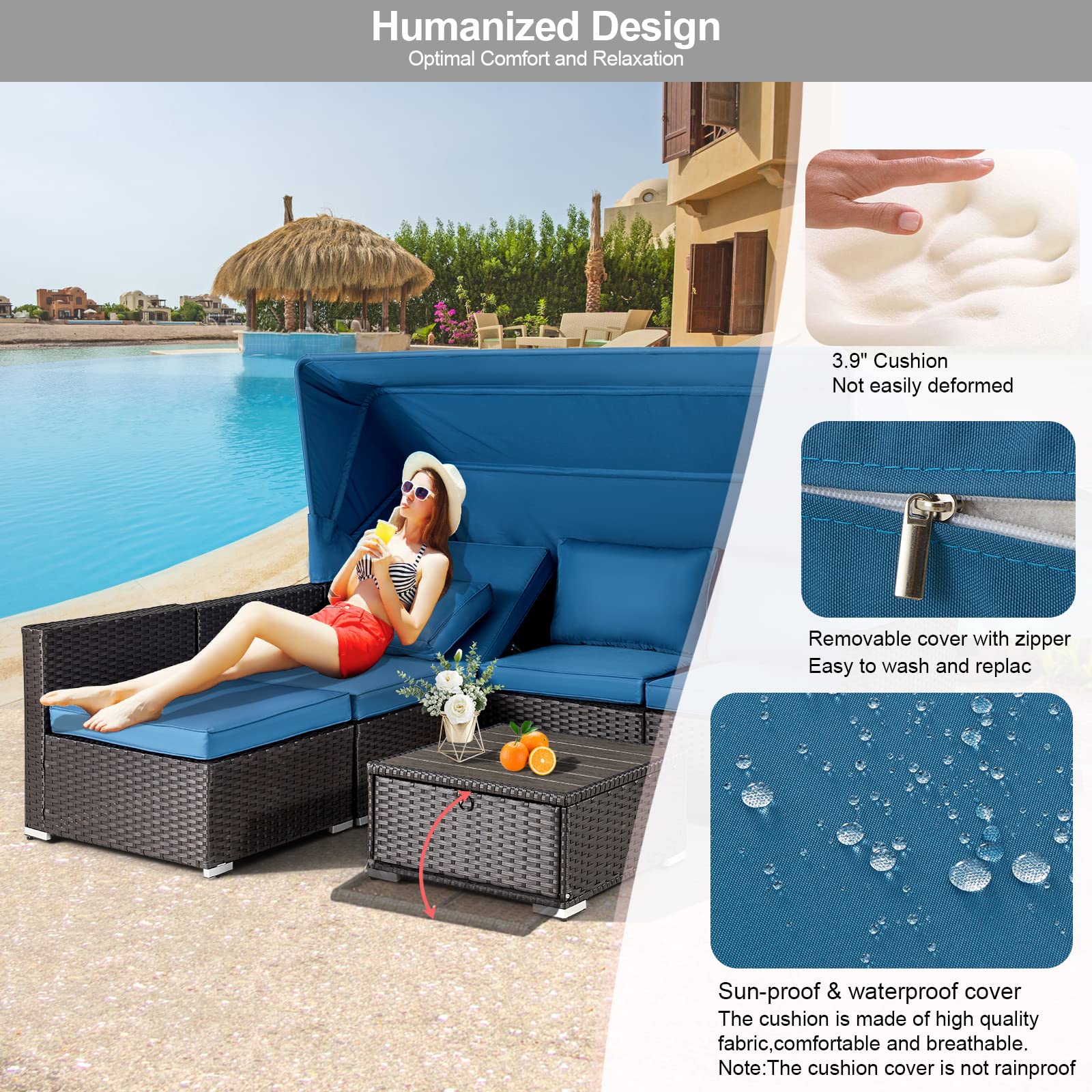 6-Piece Patio Sectional Sofa Set with Retractable Canopy