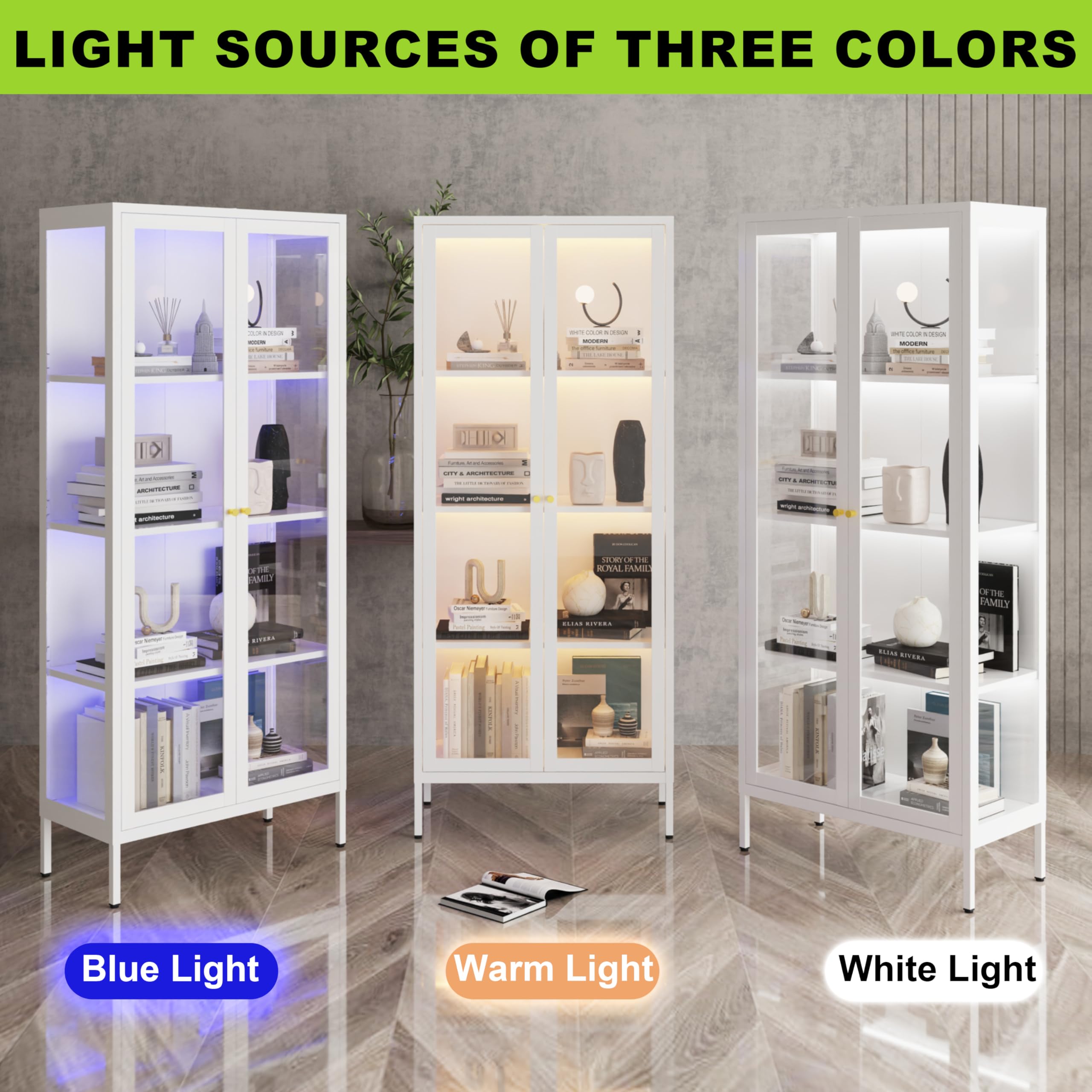 Display Cabinet with Glass Doors and LED Lights