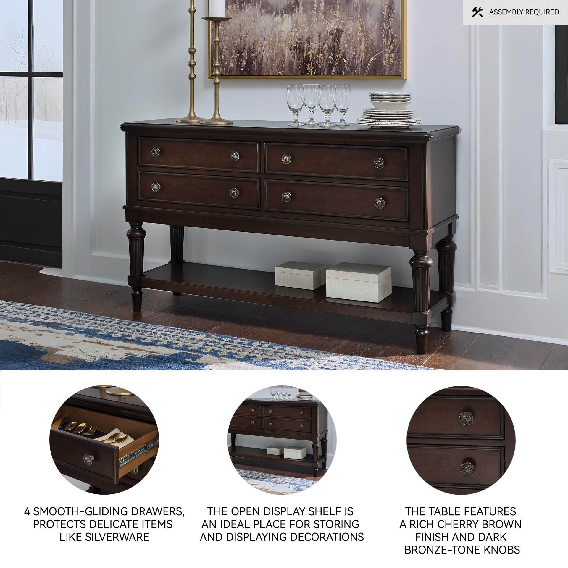 Classic 4-Drawer Dining Server with Open Shelf
