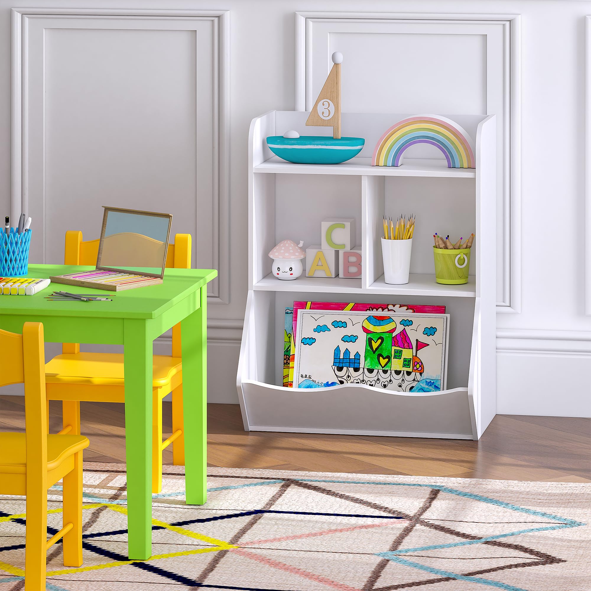 Kids Bookshelf and Toy Storage Organizer White