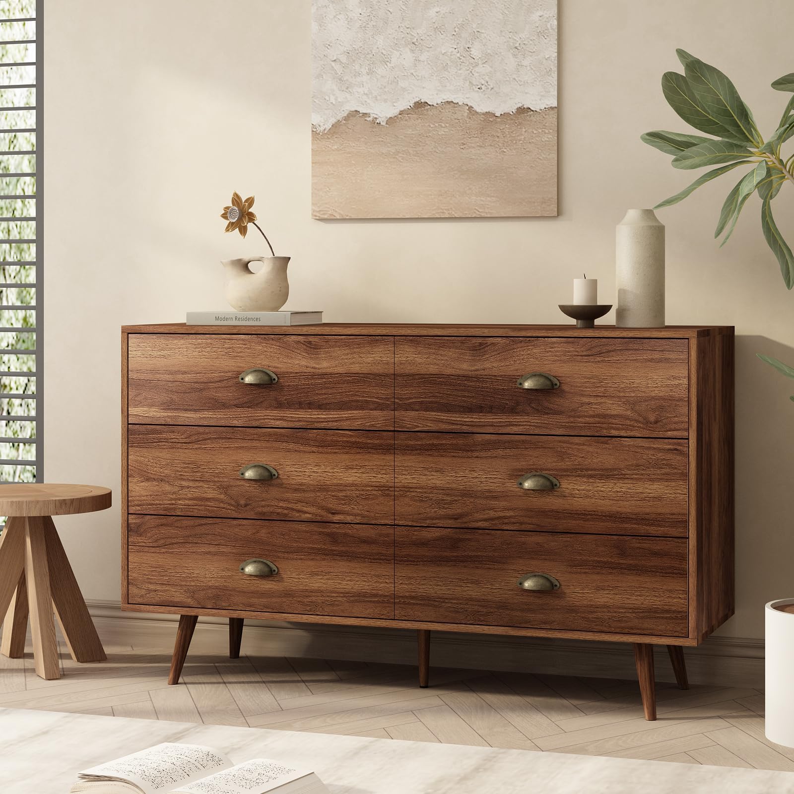6 Drawer Walnut Brown Dresser