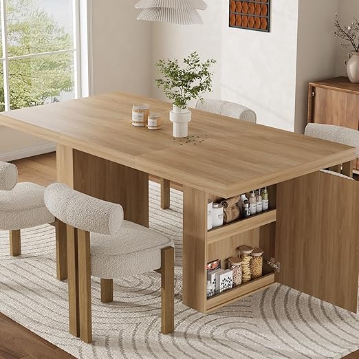 70.8" Dining Table with Storage and Fluted Legs