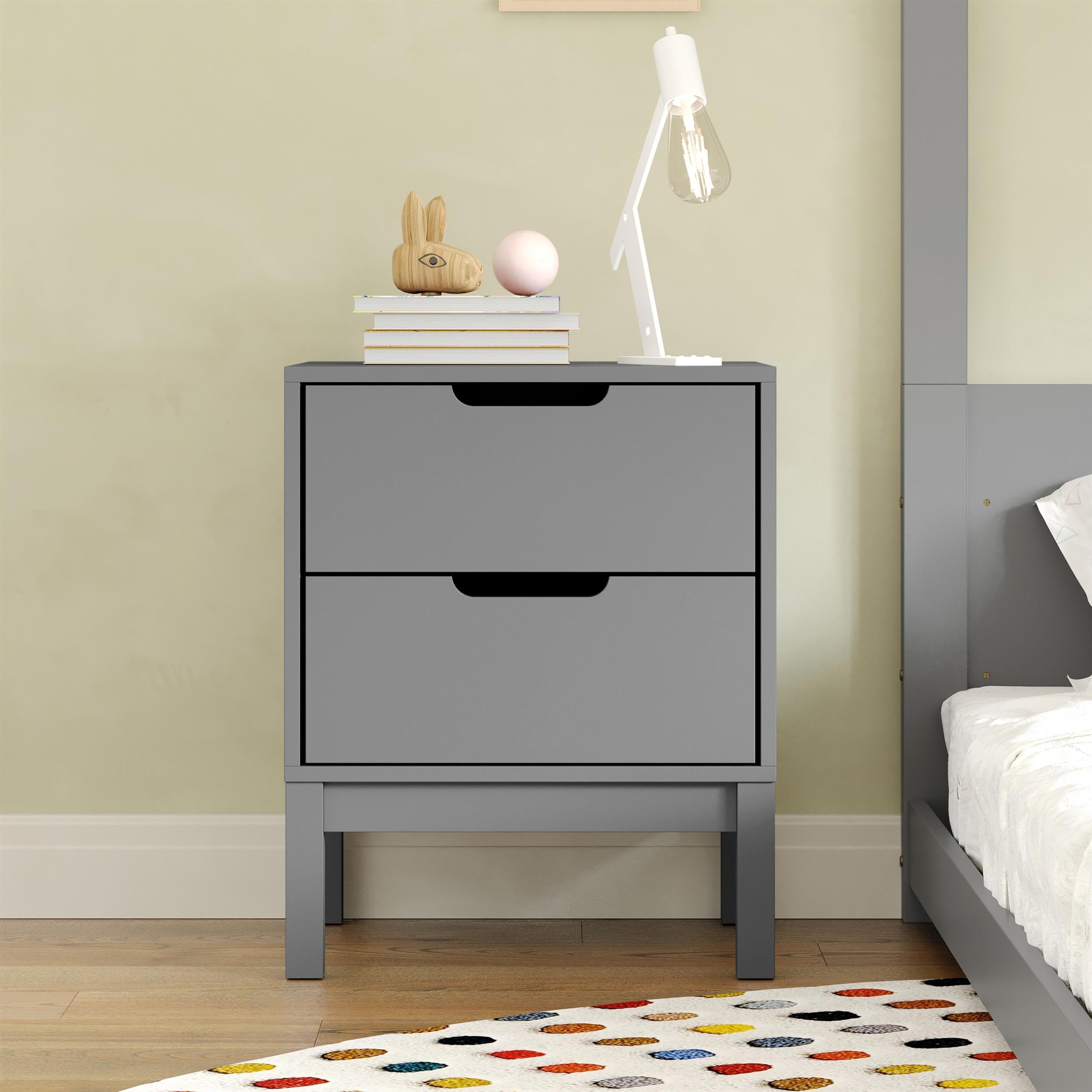 Wood Nightstand with 2 Storage Drawers