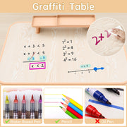 GITAWUSA Kids Desk and Chair Set, Height Adjustable Kids Table and Chairs, Study Table for 3-12 Years Boy and Girl, Student Writing Desk with Side Bookshelf and Storage for Bedroom/Study Room/School