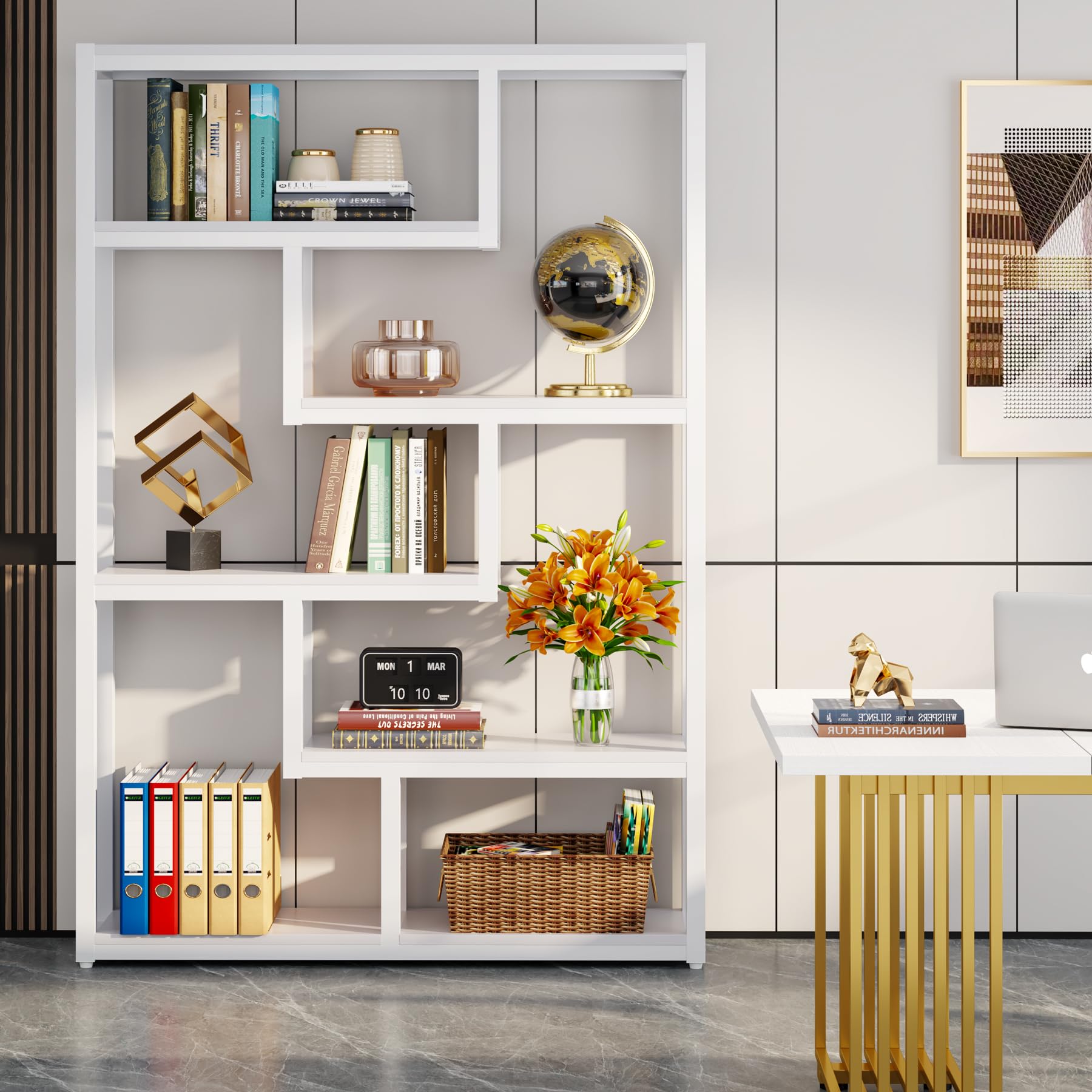 6-Tier Industrial Bookshelf White 69 Inch