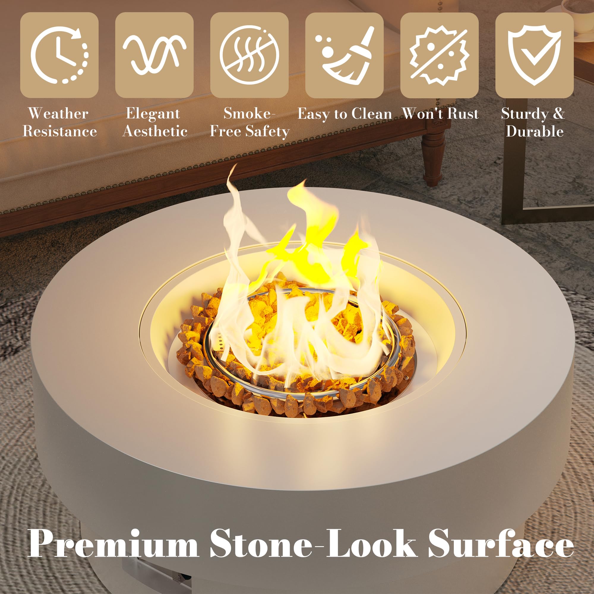 32.5 Inch Propane Fire Pit Table - 50,000 BTU Round Outdoor Patio