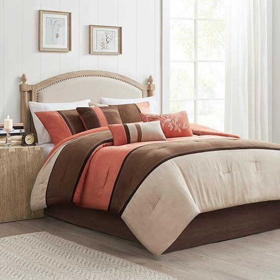 King Comforter Set 7-Piece Faux Suede