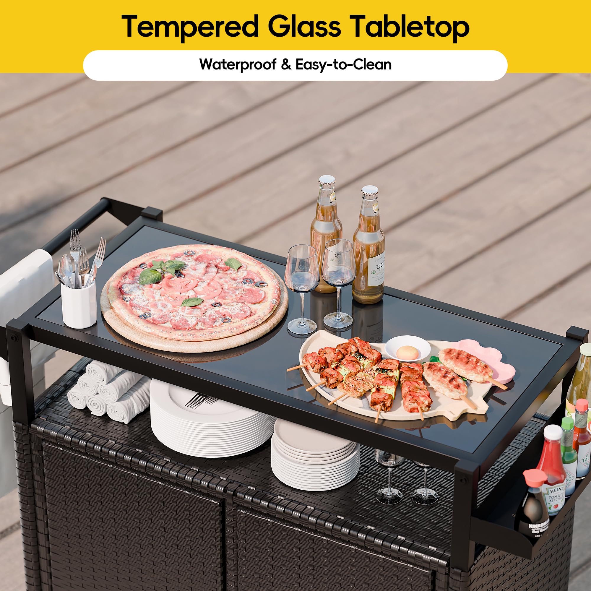 Outdoor Bar Cart with Storage and Wheels