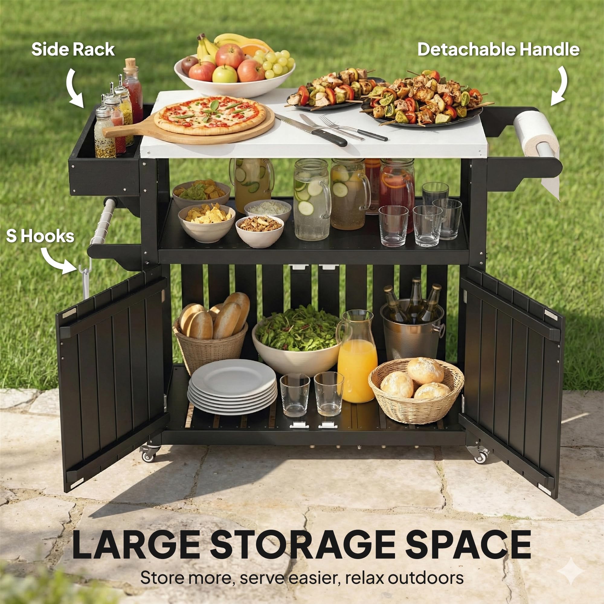 Outdoor Bar Cart with Storage Cabinet