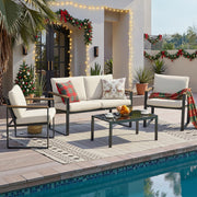 4 Piece Metal Patio Conversation Set with Olefin Cushions