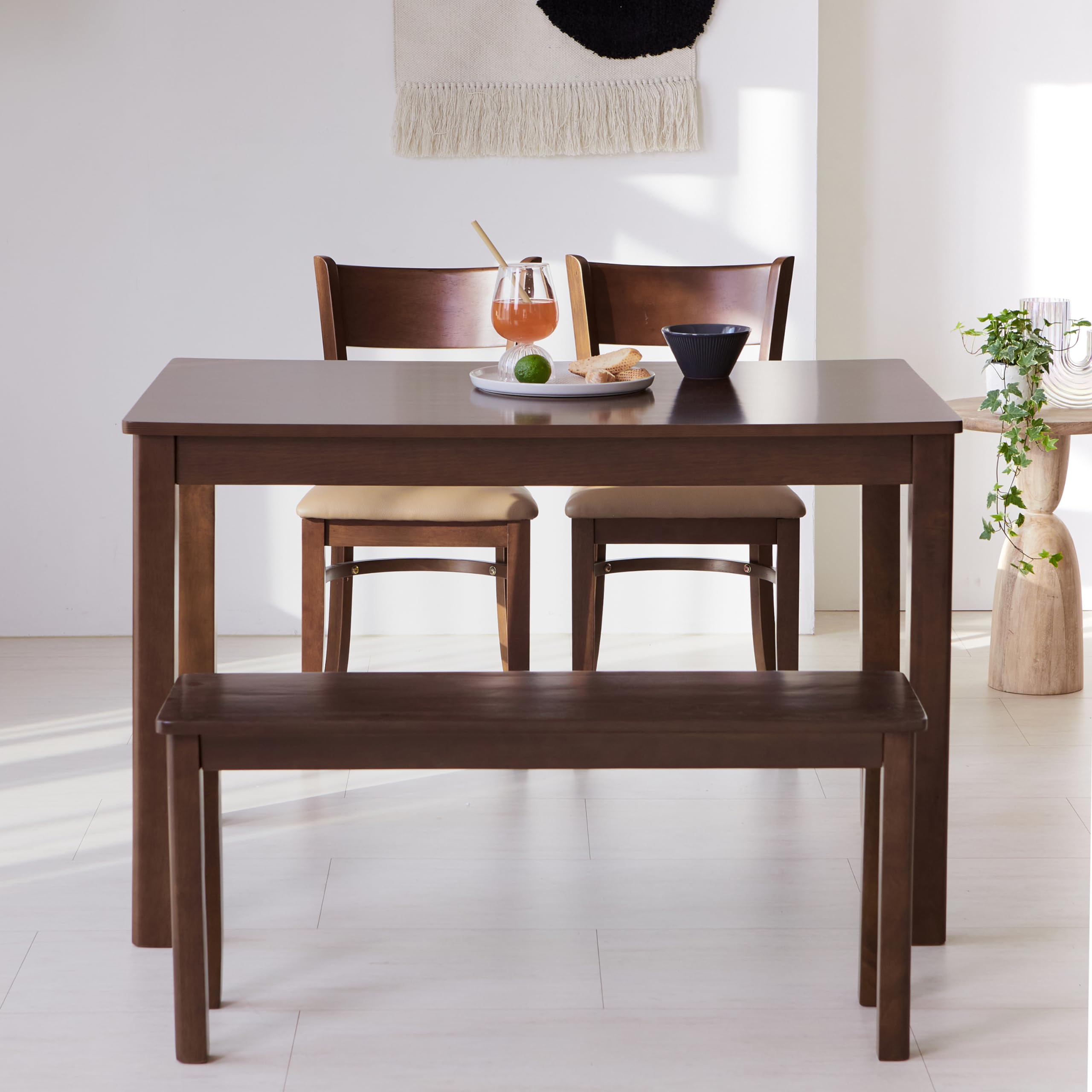 Livinia Cabin 45.3" Wooden Dining Table/Small Rectangular Modern Farmhouse Solid Wood Kitchen Table Desk (Walnut)