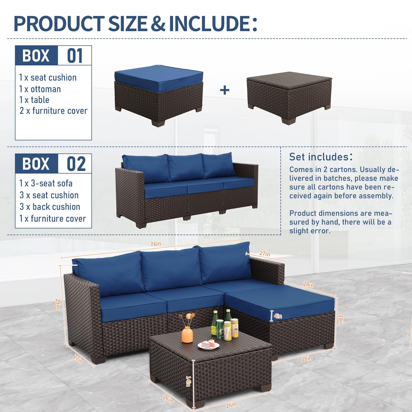 3-Piece Outdoor Sectional Sofa Set with Storage Table
