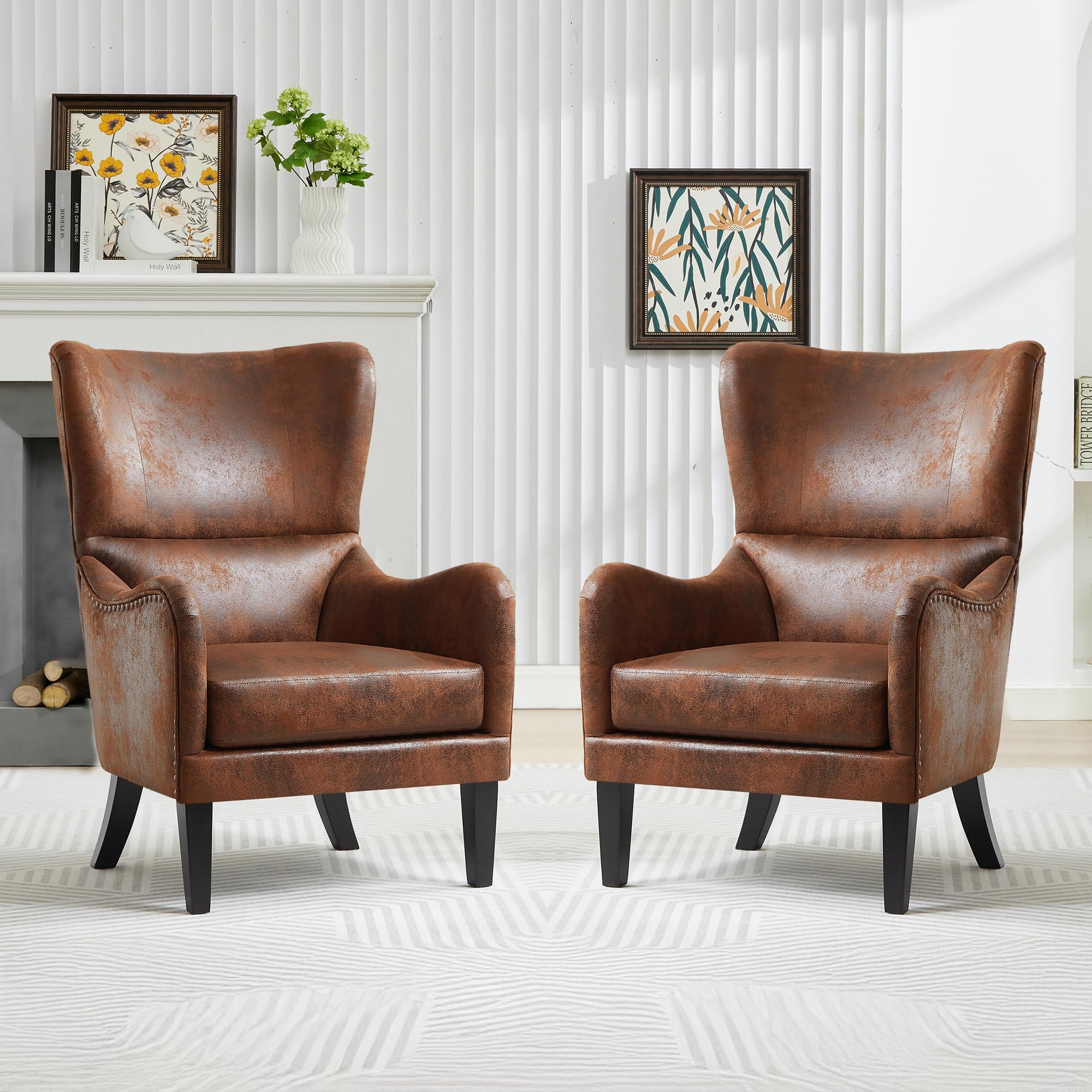 Mid-Century Modern Wingback Accent Chairs Set of 2