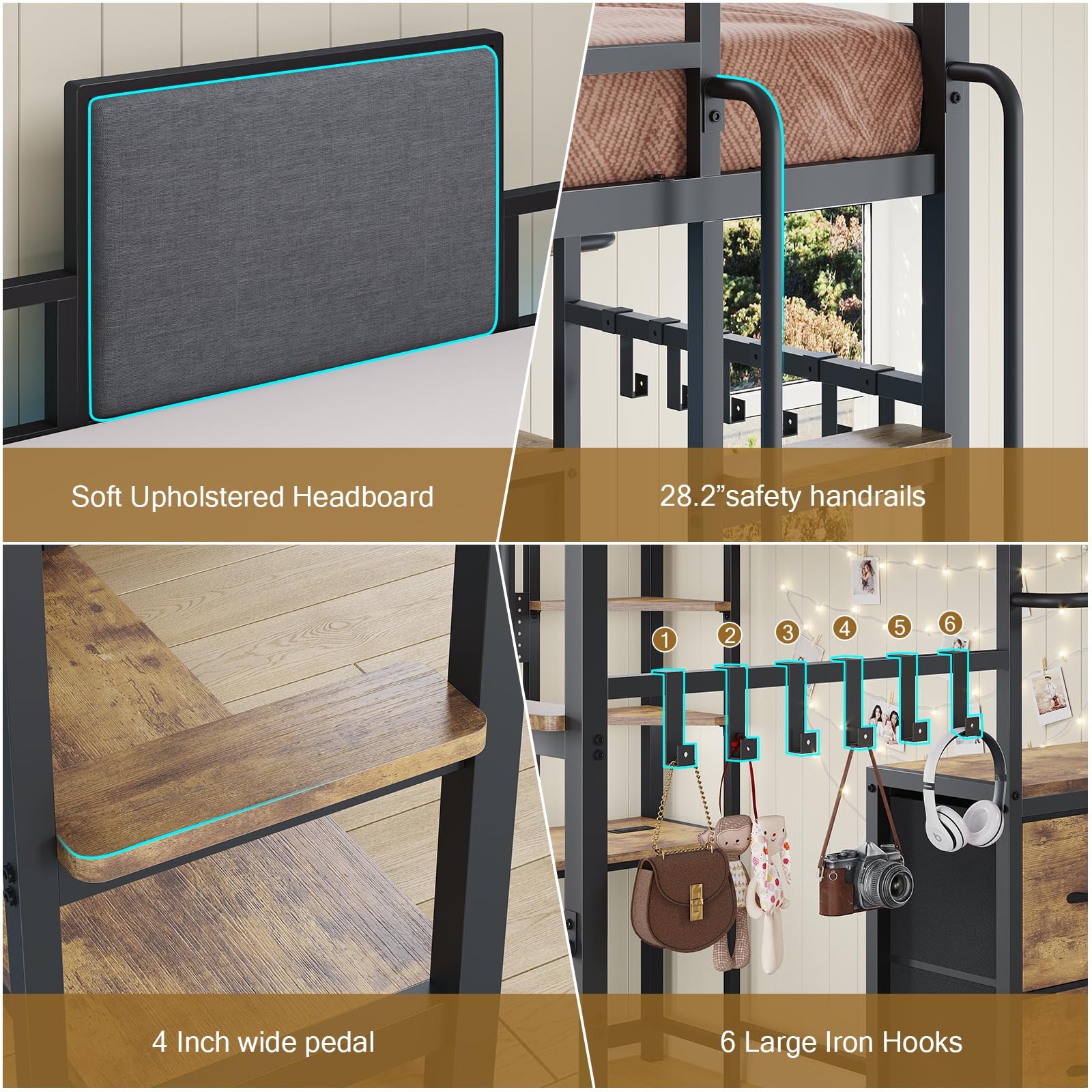 Full Size Loft Bed with Desk and Storage