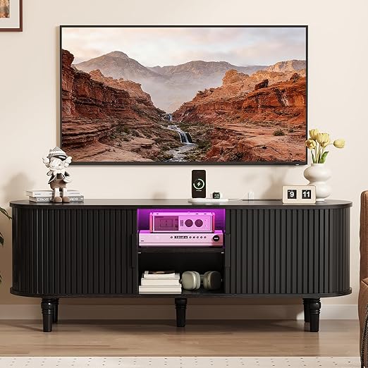 TV Console with Power Outlet and LED Lighting