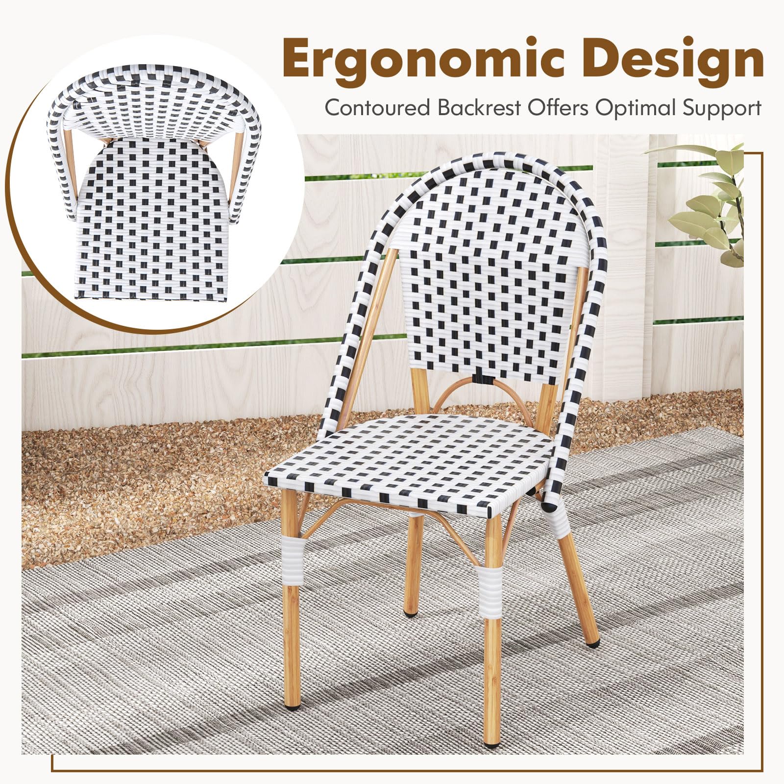 3 Piece French Bistro Table Chair Set Outdoor Wicker Round Table 2 Dining Chairs