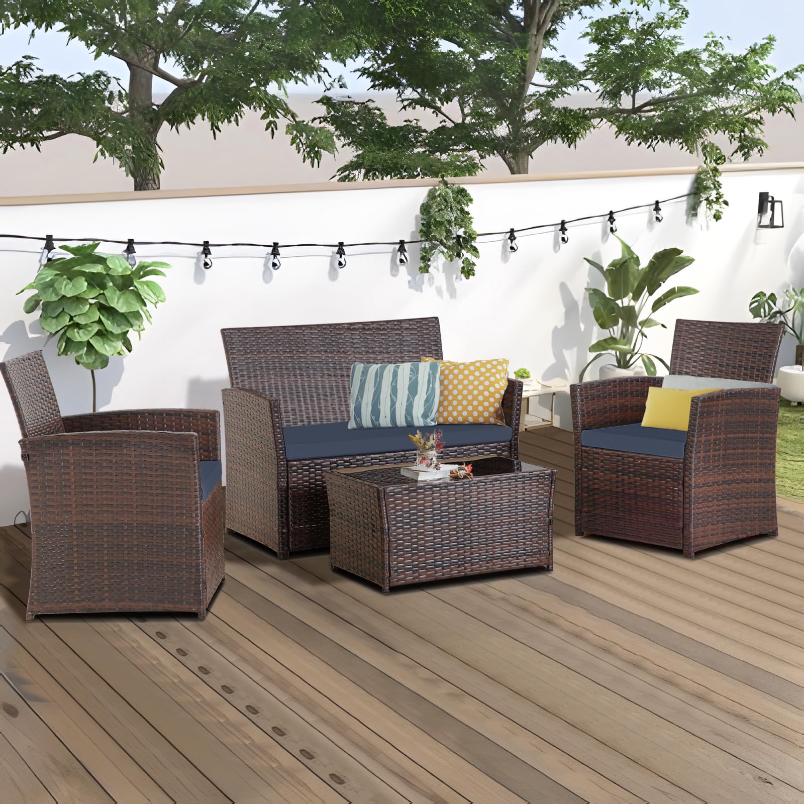 4 Piece Outdoor Patio Furniture Set with Table and Loveseat