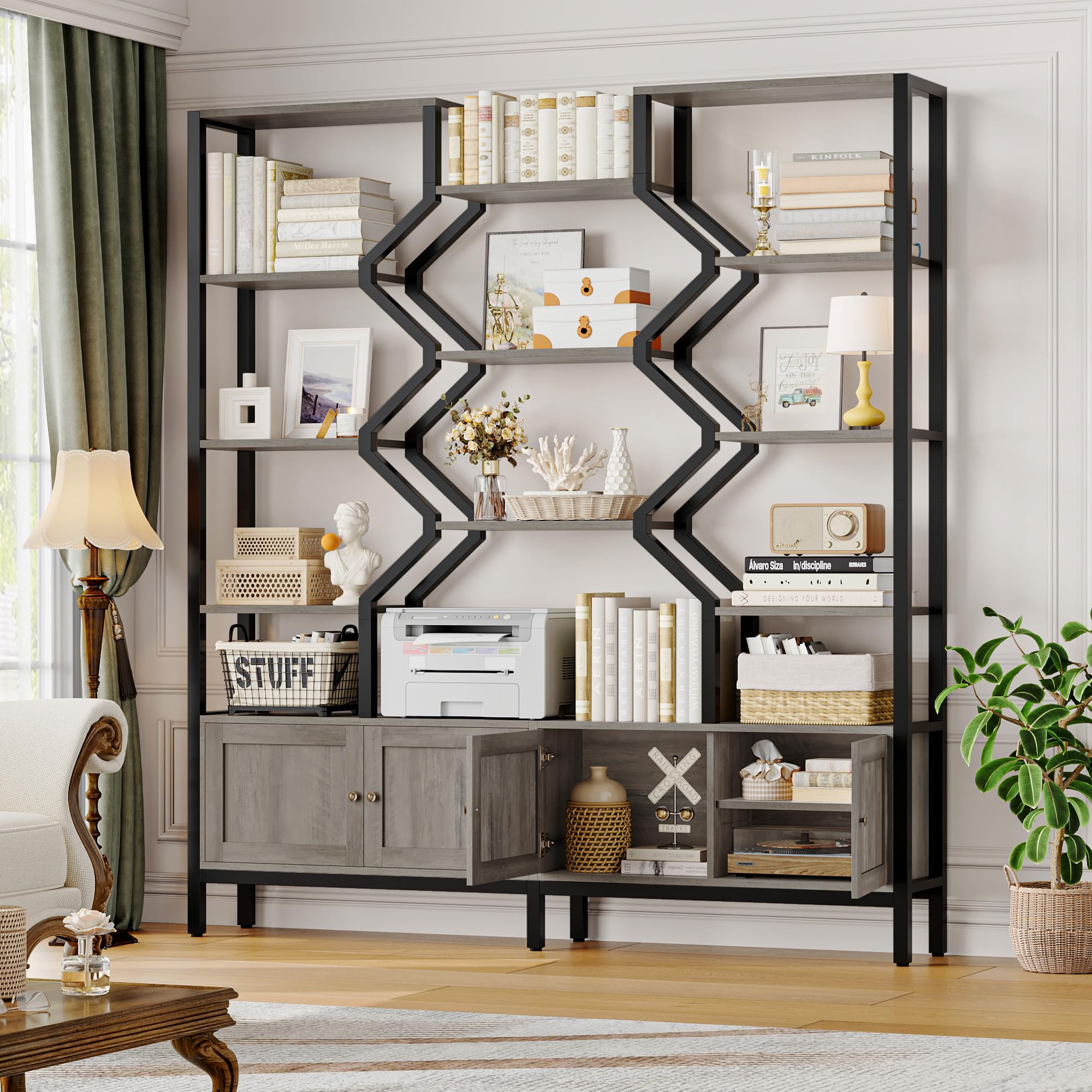 5-Tier Bookshelf with Storage Cabinets